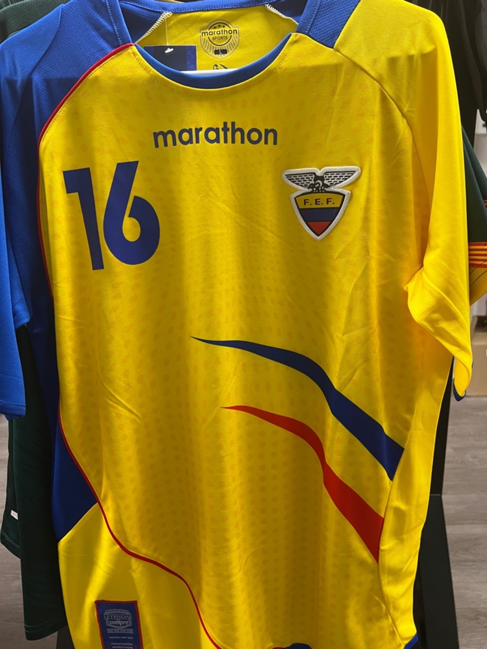 Marathon RETRO Yellow Ecuador Football Jersey #16 A.Valencia